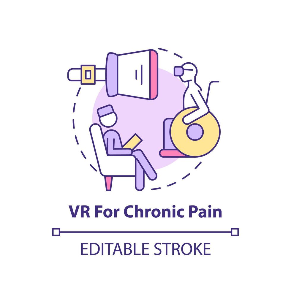 vr pour l'icône de concept de douleur chronique. effet thérapeutique. tendance de la santé mentale idée abstraite illustration de la ligne mince. dessin de contour isolé. trait modifiable. vecteur