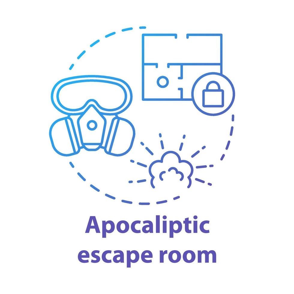 icône de concept bleu de salle d'évasion apocalyptique. illustration de la fine ligne de l'idée de quête du thème de la catastrophe. jeu de stratégie de guerre nucléaire. survie post-apocalyptique. dessin de contour isolé de vecteur