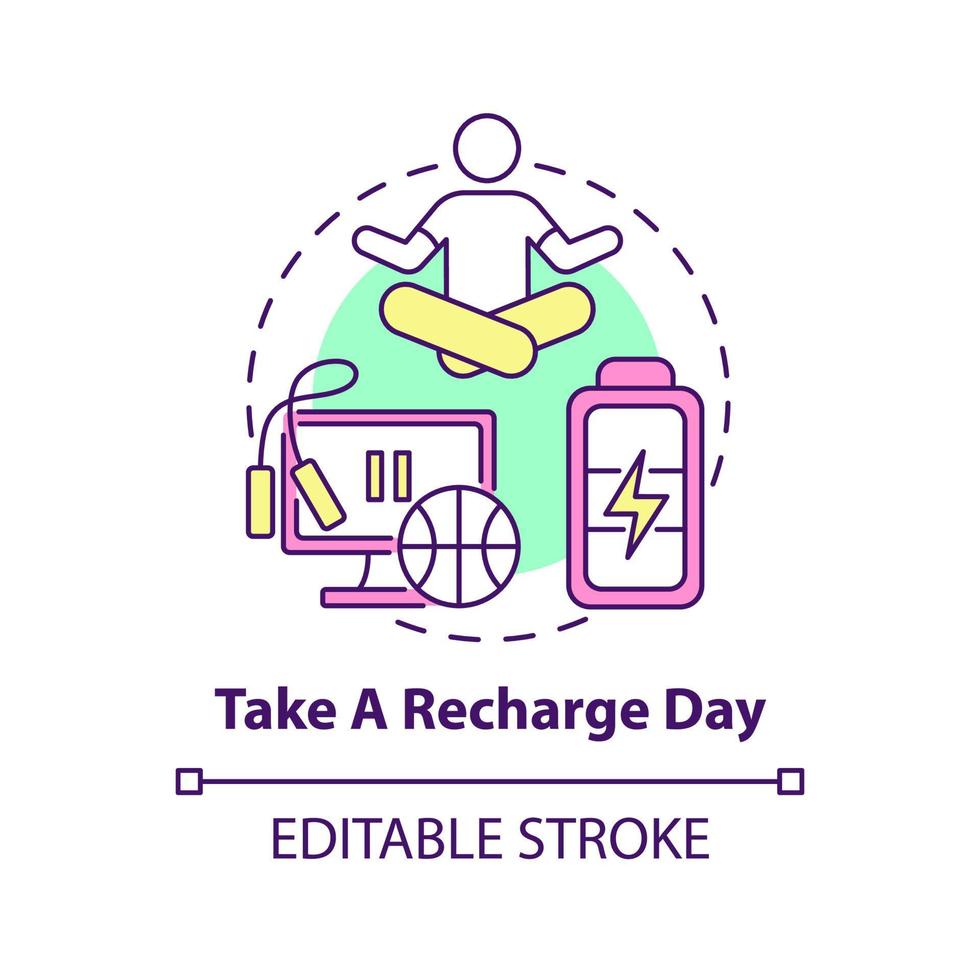 prendre l'icône de concept de jour de recharge. repos et harmonie. améliorer l'illustration de la ligne mince de l'idée abstraite de la santé mentale. dessin de contour isolé. trait modifiable. vecteur