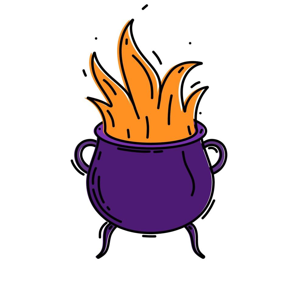chaudron de dessin animé halloween avec flamme. illustration vectorielle isolée vecteur