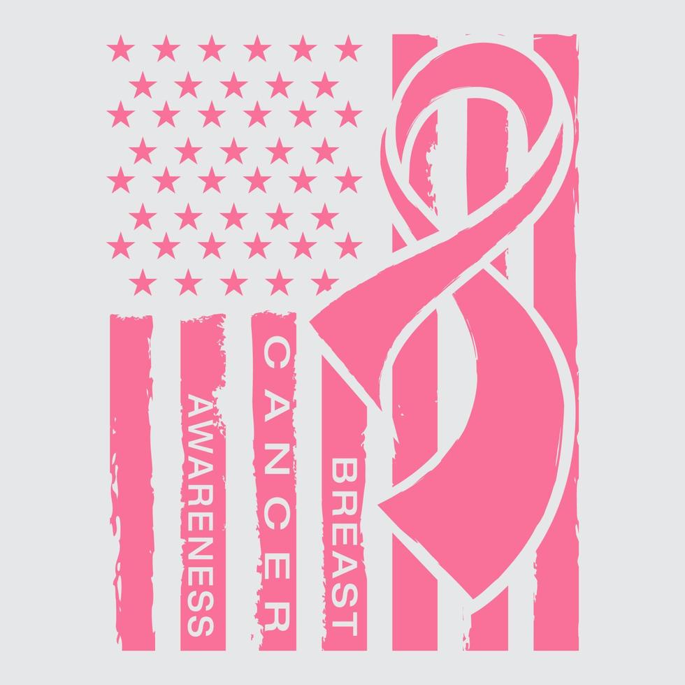 ruban de sensibilisation avec drapeau américain en détresse noir drapeau américain rose, vecteur de sensibilisation au cancer du sein