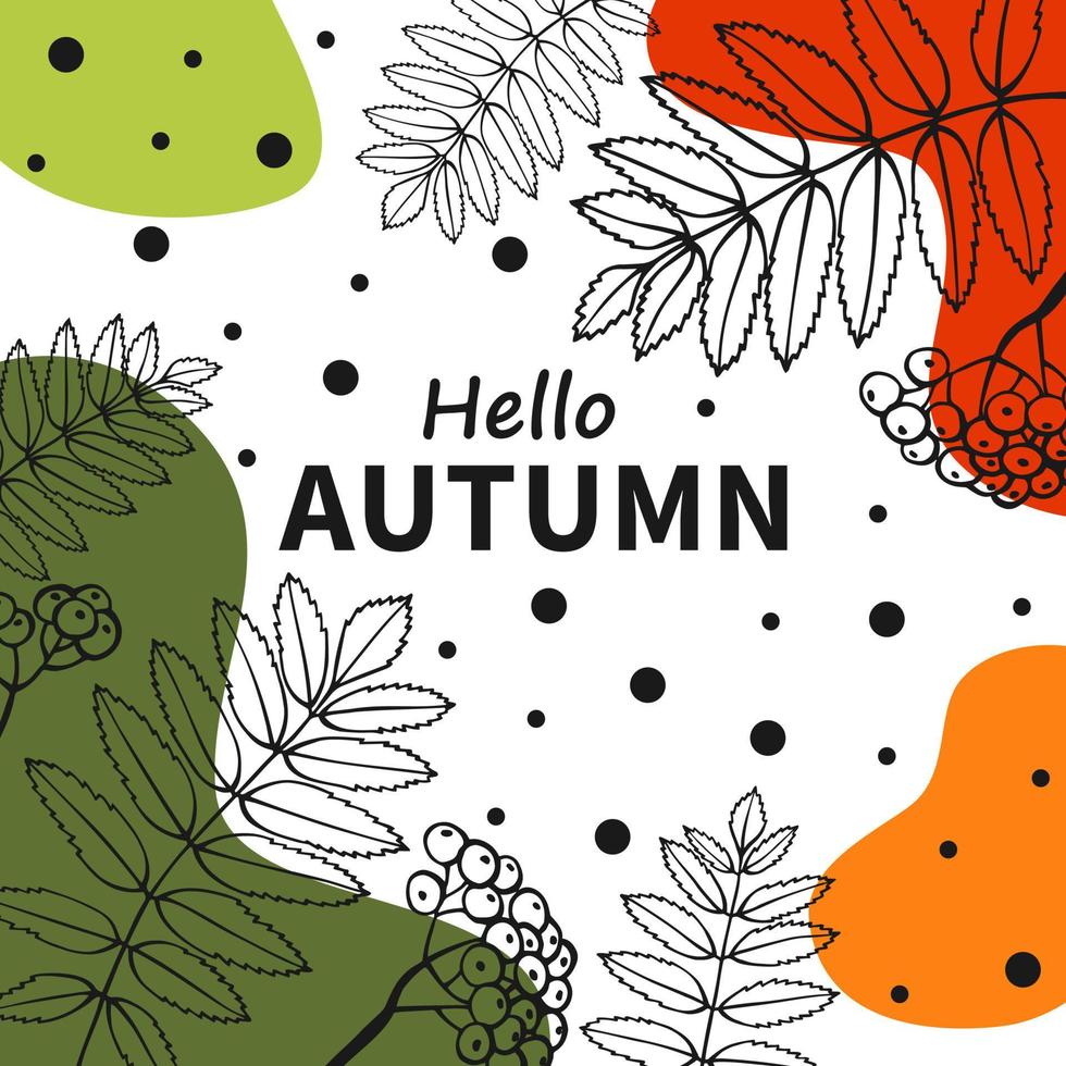 carte d'automne lumineuse. belle affiche avec feuilles et texte. cartes de vacances d'automne. illustration vectorielle dessinés à la main. vecteur