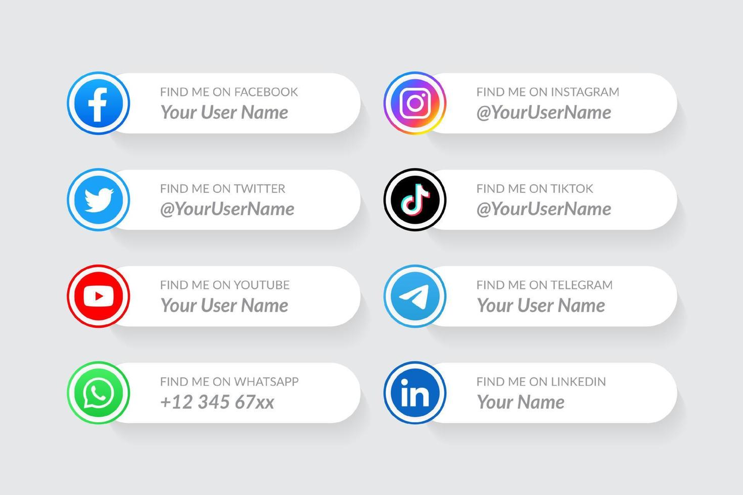 modèle de collection d'icônes du tiers inférieur des médias sociaux modernes vecteur