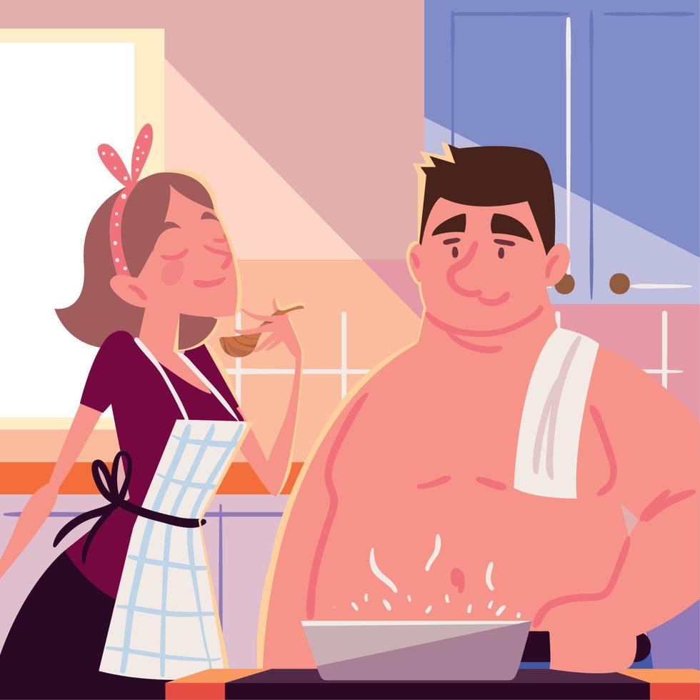 femme et homme faisant la cuisine vecteur