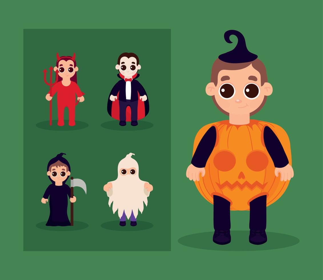 icônes définies personnages d'halloween vecteur