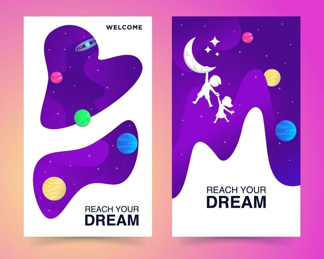 illustration de bannière pour enfants. bannière de bienvenue. bannière de rêve d'enfant. atteindre le rêve vecteur