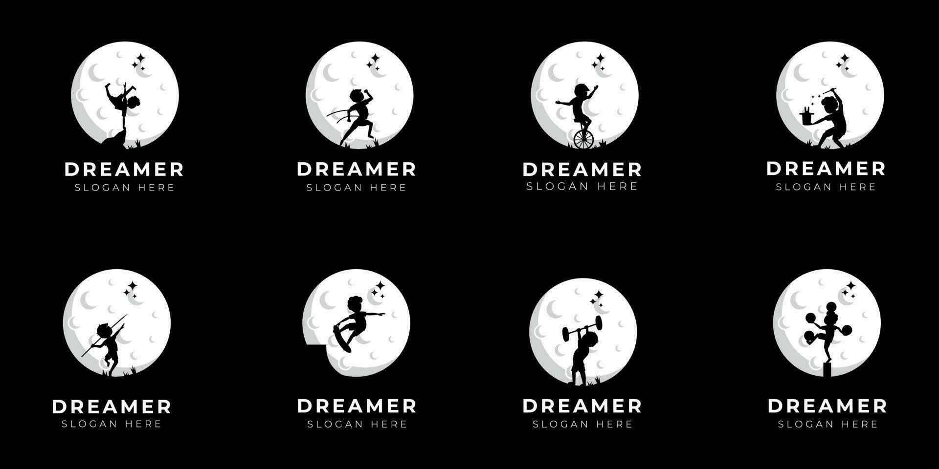 ensemble d'illustration de rêve d'enfant. logo de rêve vecteur