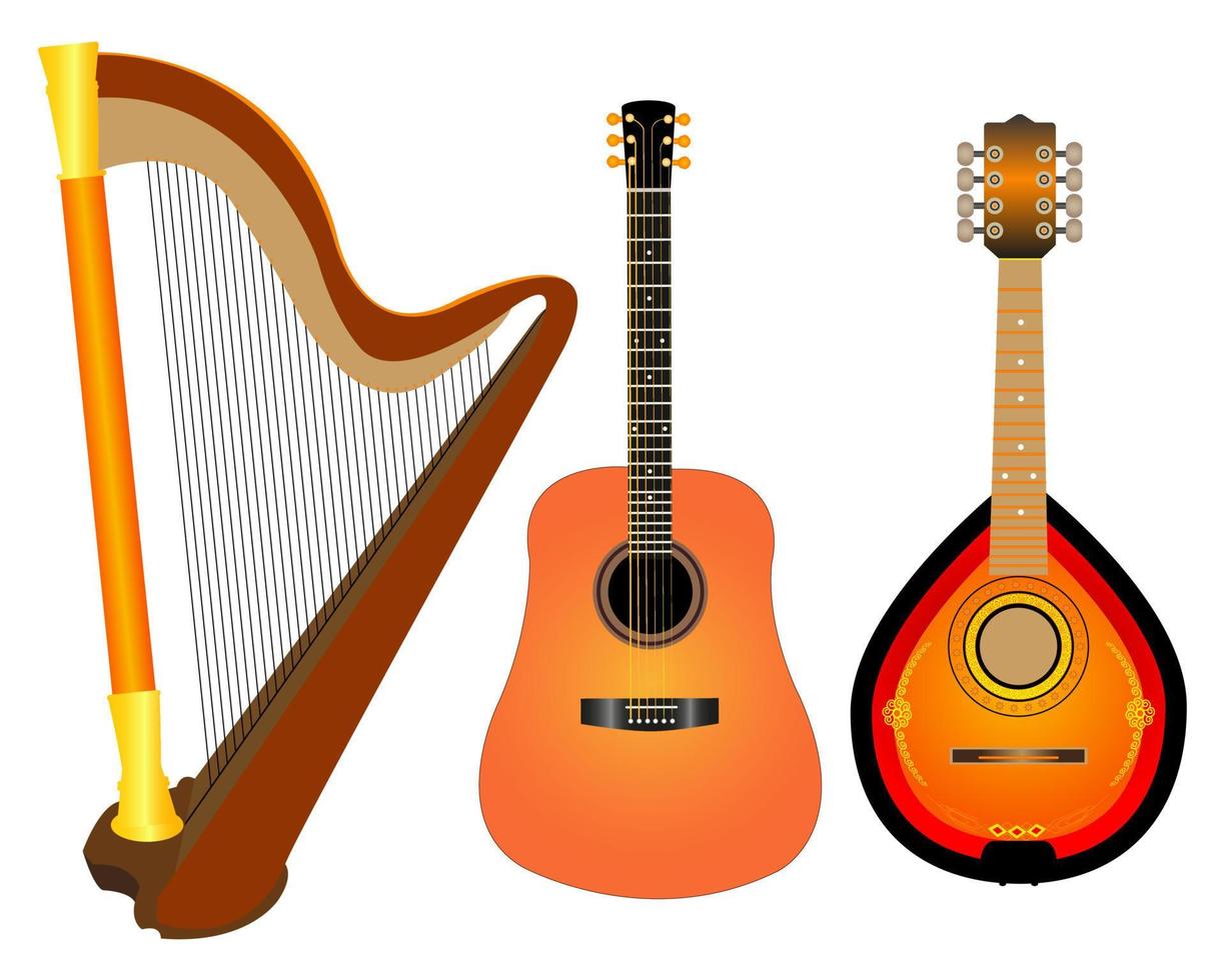 Instruments à cordes guitare harpe mandala sur fond blanc vecteur