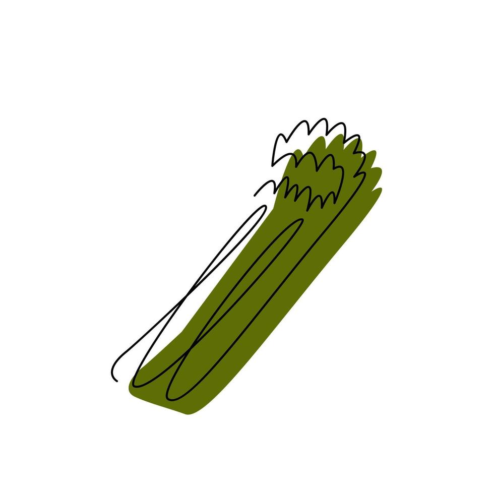 dessin de contour d'asperges avec tache de couleur abstraite isolée sur blanc. conception de concept de légumes continus à une ligne. silhouette minimaliste d'aliments biologiques. illustration de vecteur plat linéaire dessiné à la main