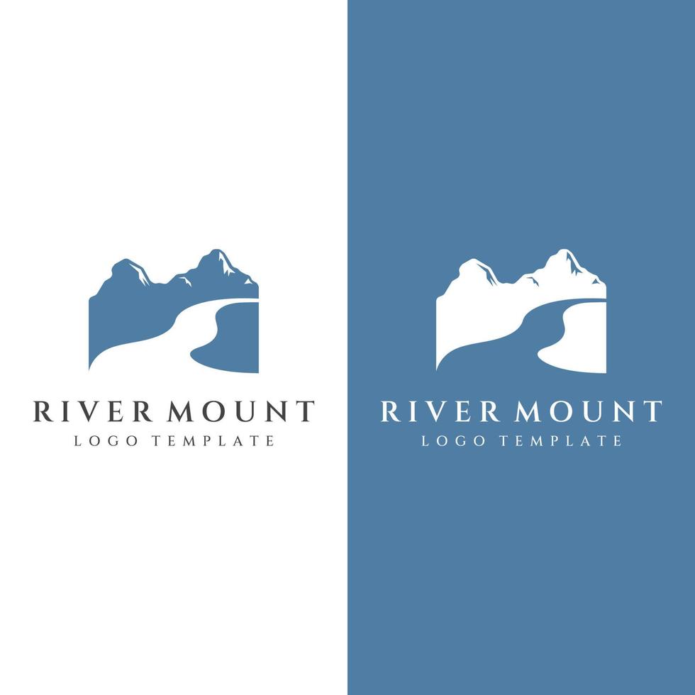 logos de rivières, ruisseaux, berges et ruisseaux. logo de rivière avec combinaison de montagnes et de terres agricoles avec modèle d'illustration vectorielle de conception de concept. vecteur