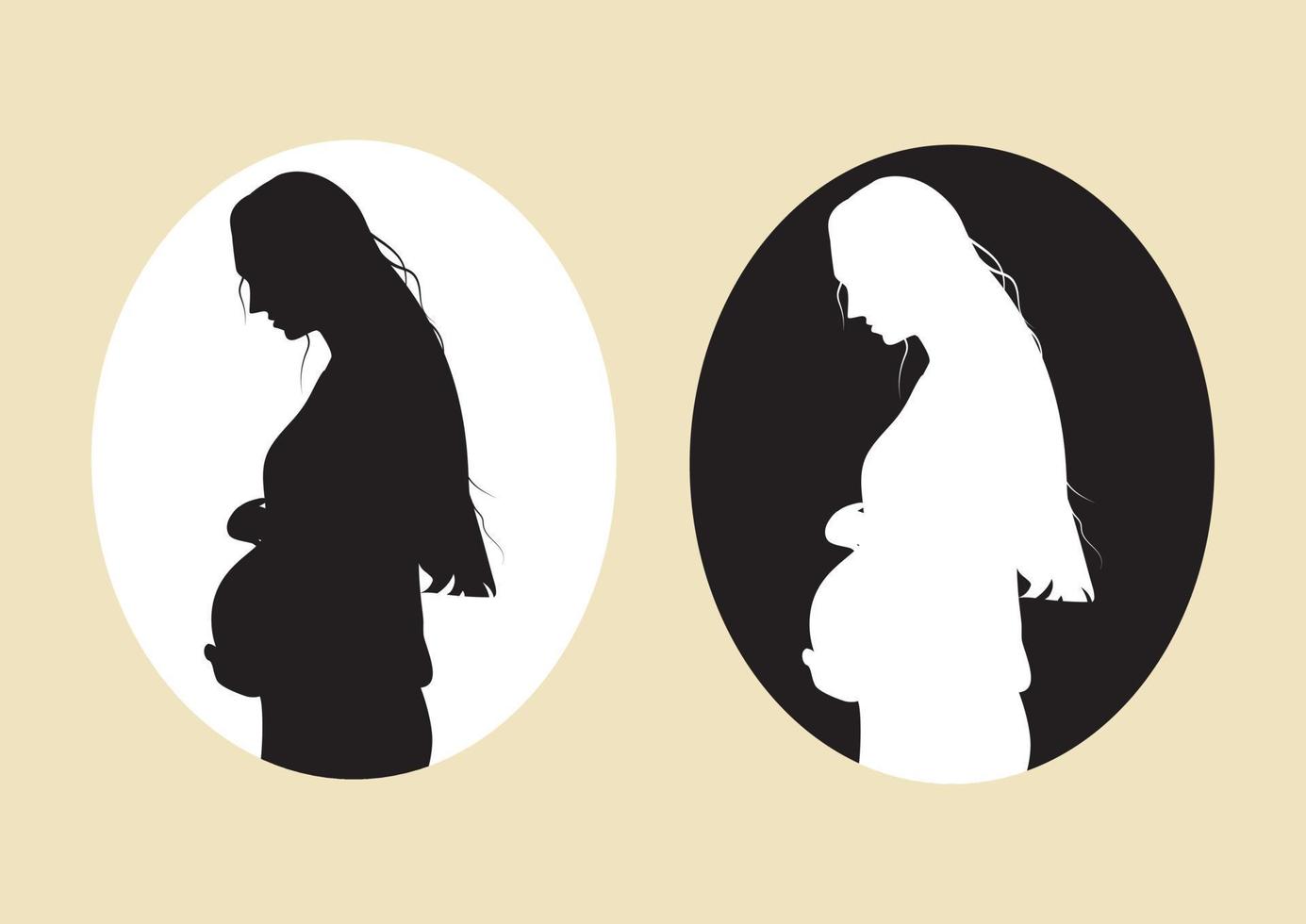 femme enceinte noire et blanche tient son ventre. femme enceinte dans une illustration vectorielle de style plat vecteur