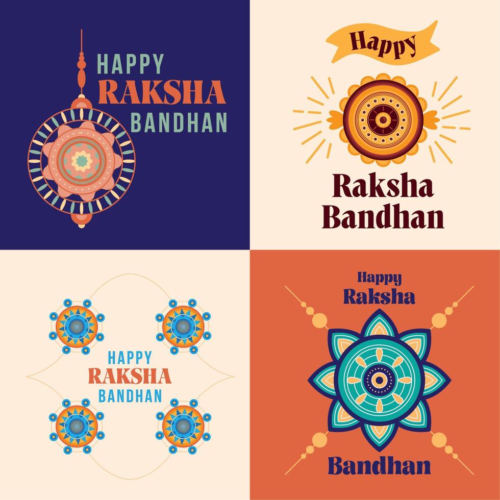 quatre lettrages raksha bandhan vecteur