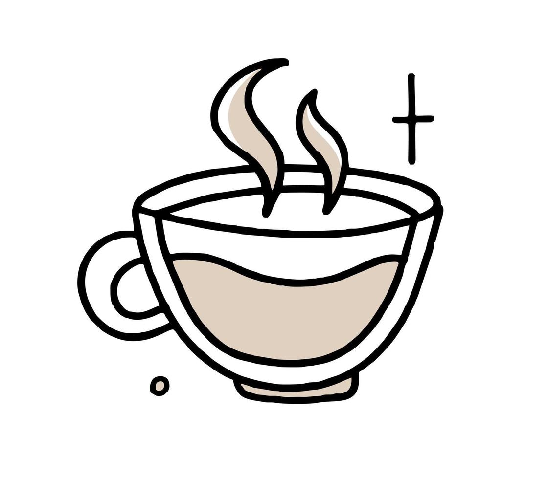 tasse à café doodle clipart en illustration vectorielle noir et beige dans un style dessiné à la main vecteur