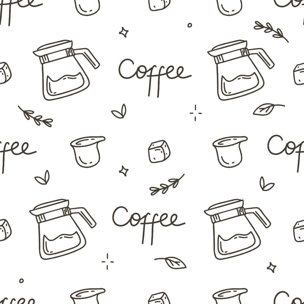 modèle de café avec des turcs et des capsules sur fond blanc. illustration vectorielle dans le style doodle vecteur