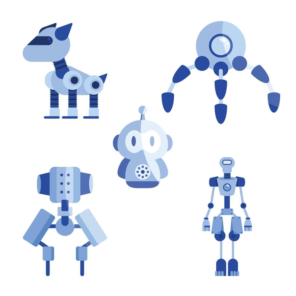cinq robots bleus vecteur