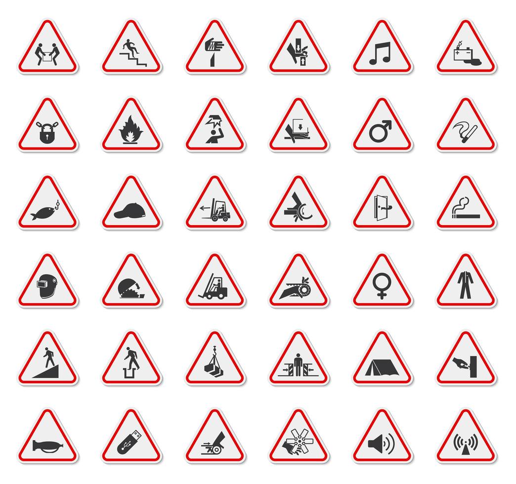 Ensemble de signes d'avertissement symboles de danger Sabels vecteur