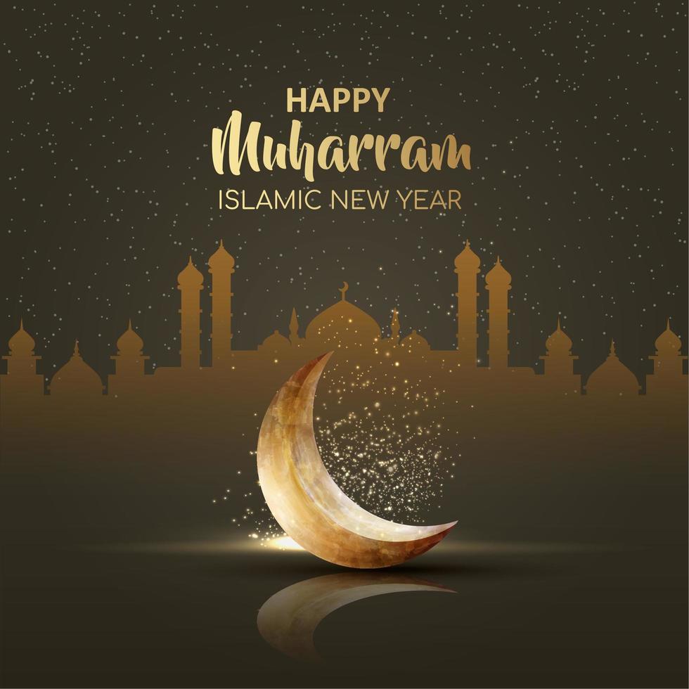 carte de nouvel an islamique joyeux muharram avec un design de lune scintillante vecteur