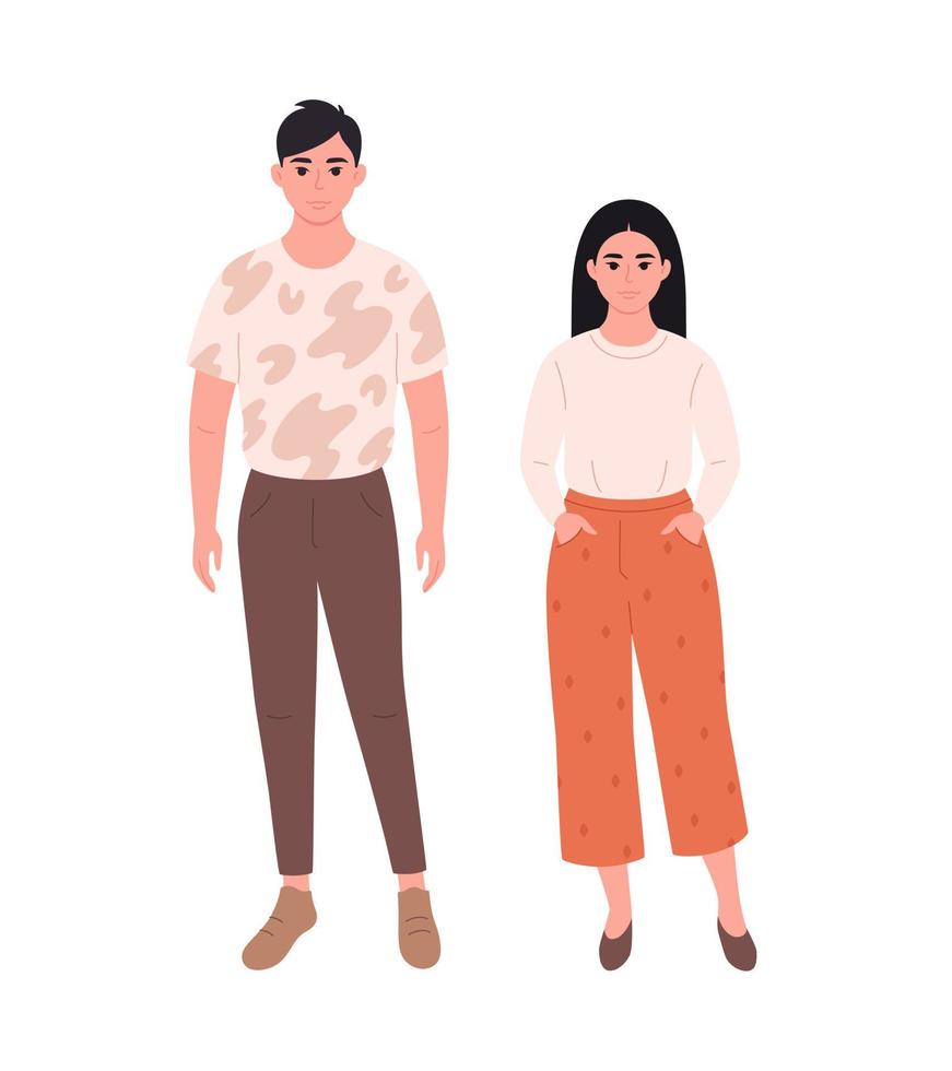 jeune couple moderne de femme asiatique et homme en tenue décontractée. look élégant à la mode vecteur