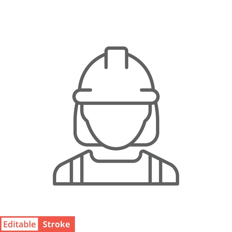 icône de travailleur de la construction féminine. travail, constructeur, employé, concept de casque. style de contour simple. illustration de conception de vecteur de ligne mince isolée sur fond blanc. trait modifiable eps 10.