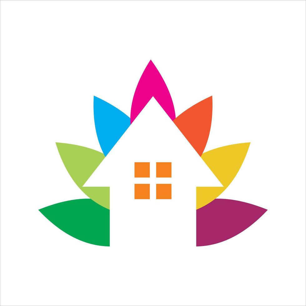 logo de maison de feuille de couleur vecteur