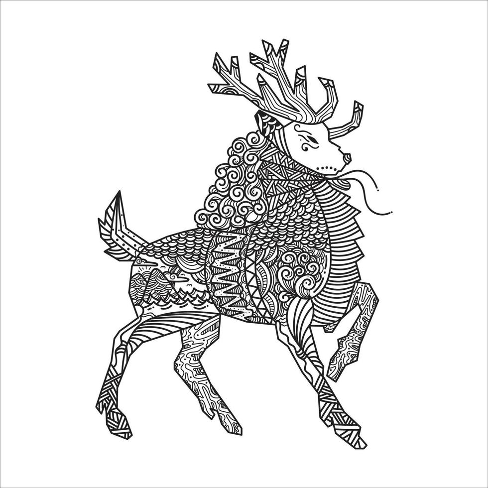 orignal, animal des bois. paysage forestier. coloriage. image à colorier. idée de livre de coloriage adulte. dessin de croquis à main levée. illustration vectorielle. vecteur