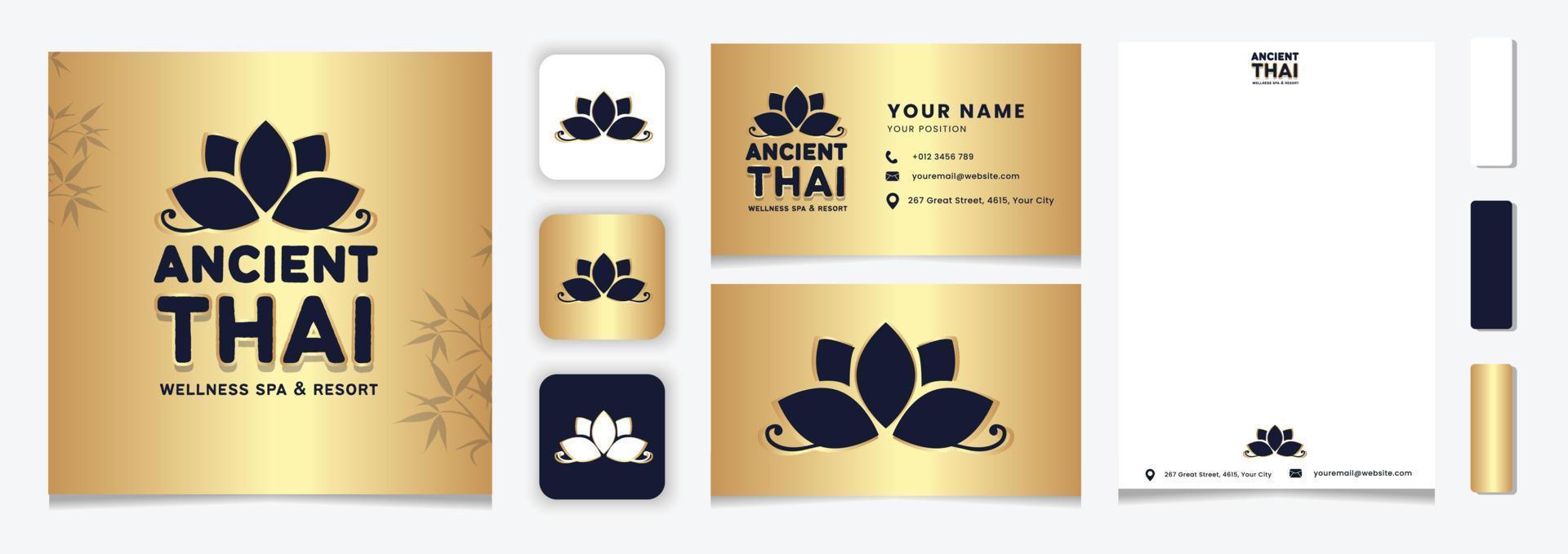 logo de spa de massage thaïlandais et identité de marque définie modèle de vecteur gratuit