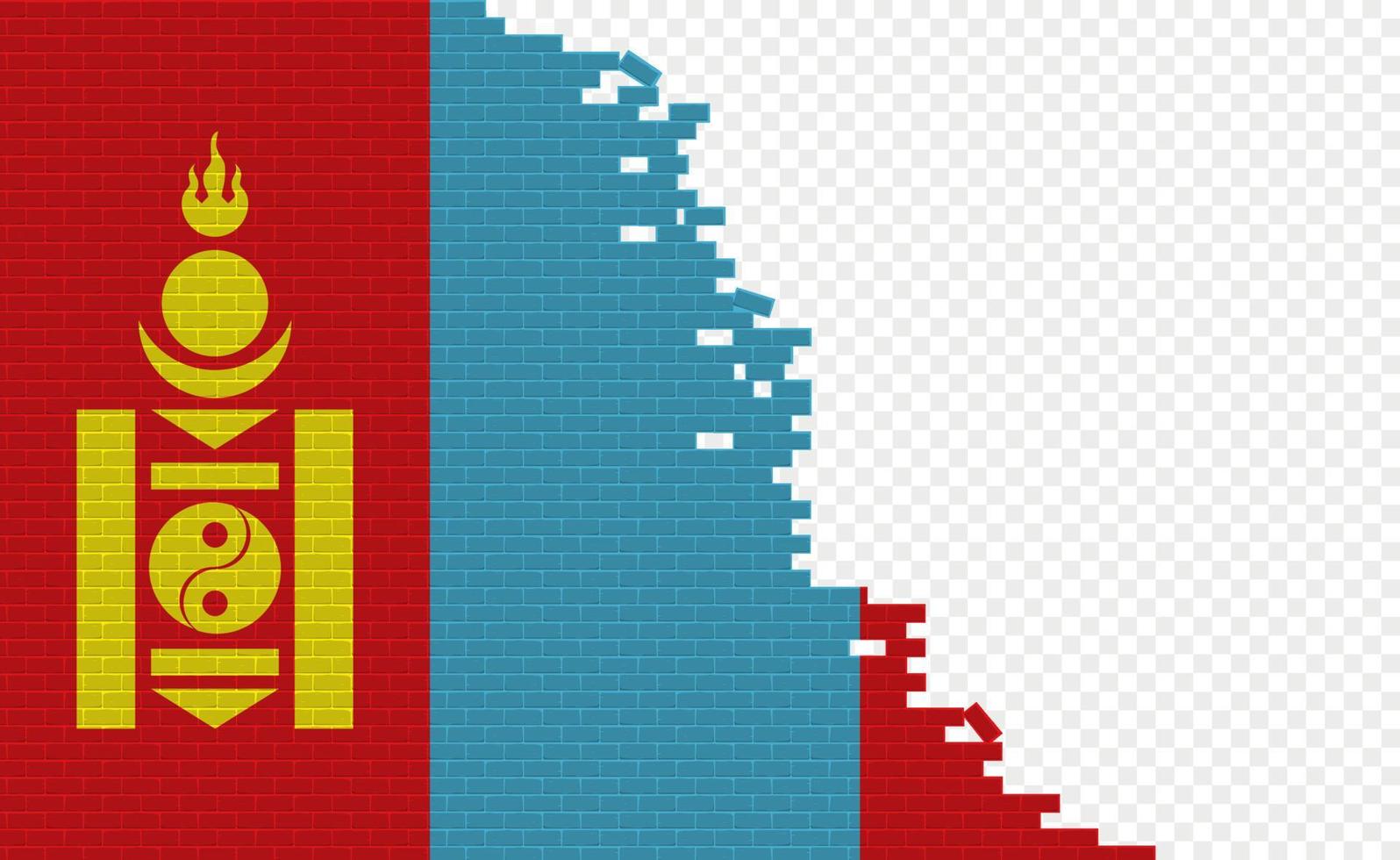 drapeau de la mongolie sur le mur de briques cassées. champ de drapeau vide d'un autre pays. comparaison de pays. édition facile et vecteur en groupes.