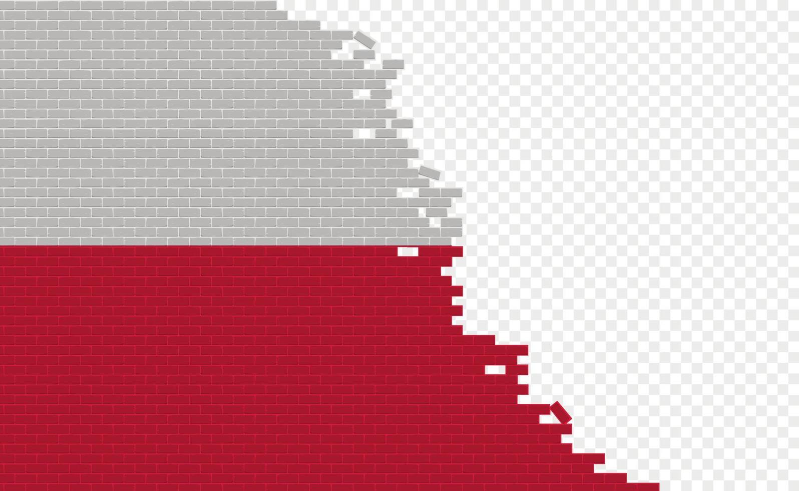 drapeau de la pologne sur le mur de briques cassées. champ de drapeau vide d'un autre pays. comparaison de pays. édition facile et vecteur en groupes.