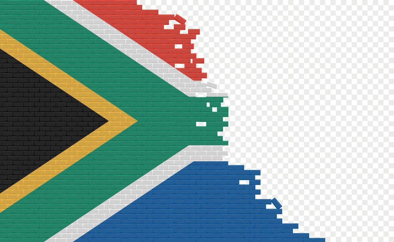 drapeau de l'afrique du sud sur le mur de briques cassées. champ de drapeau vide d'un autre pays. comparaison de pays. édition facile et vecteur en groupes.