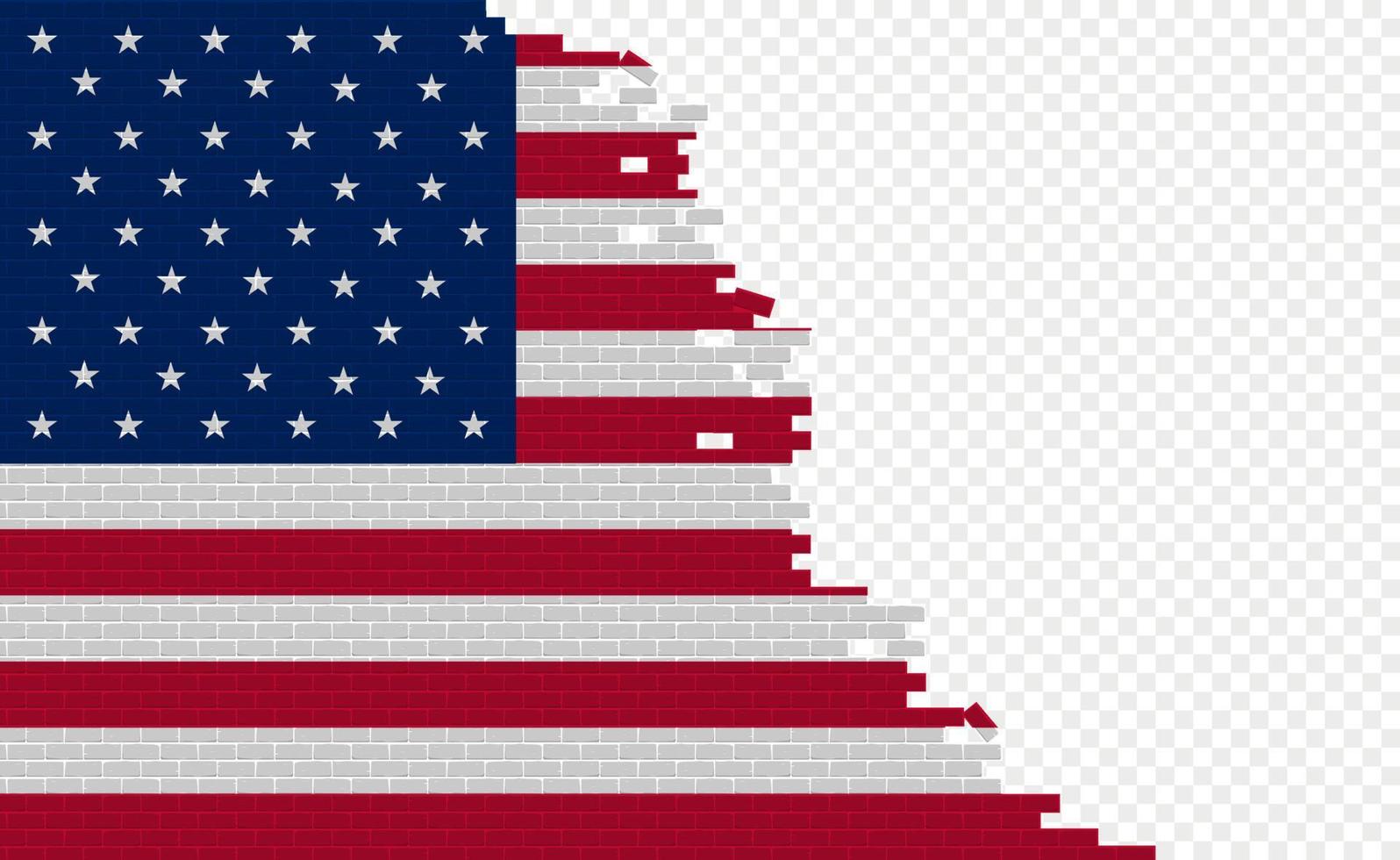 drapeau des états-unis sur le mur de briques cassées. champ de drapeau vide d'un autre pays. comparaison de pays. édition facile et vecteur en groupes.