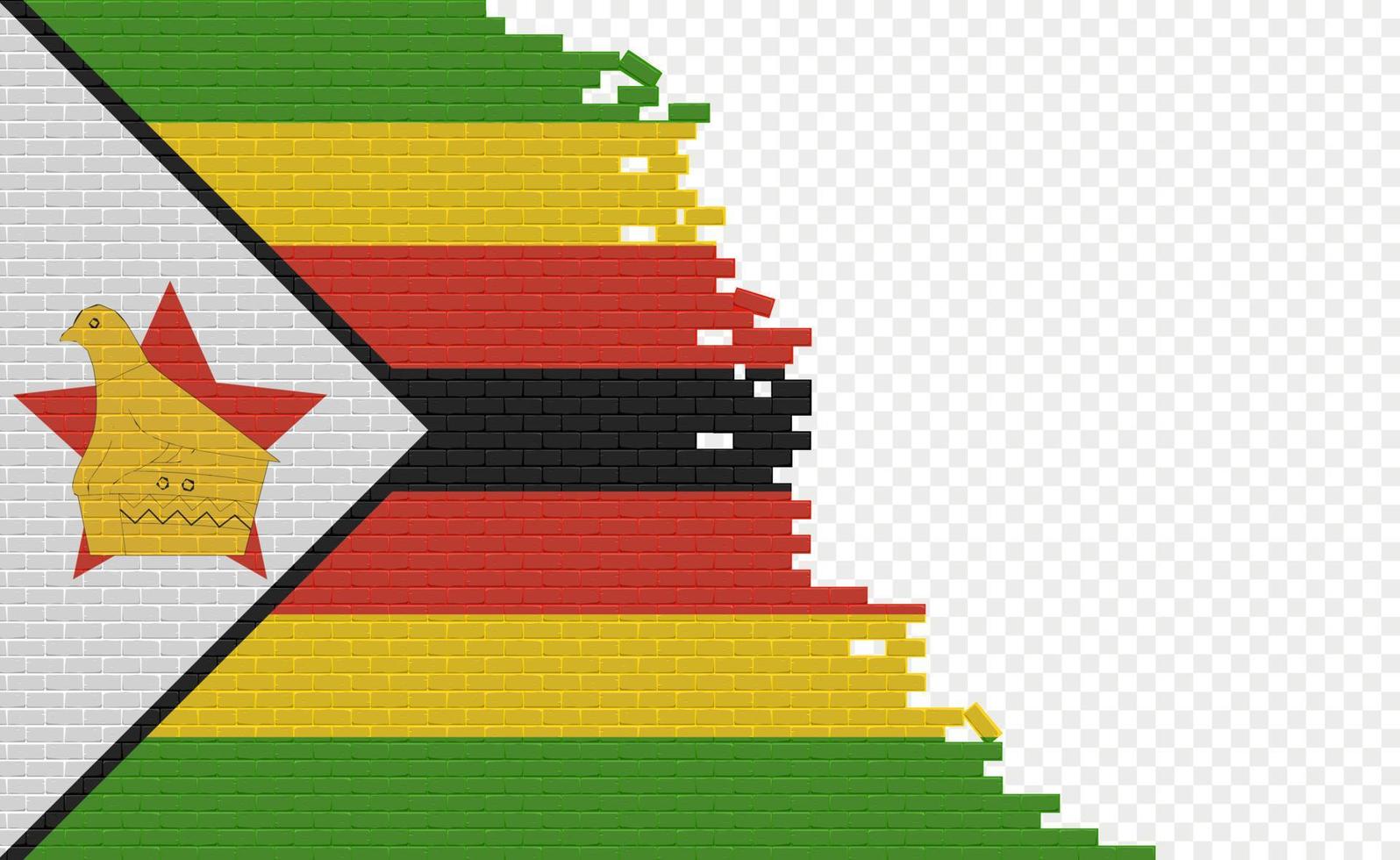 drapeau du zimbabwe sur le mur de briques cassées. champ de drapeau vide d'un autre pays. comparaison de pays. édition facile et vecteur en groupes.