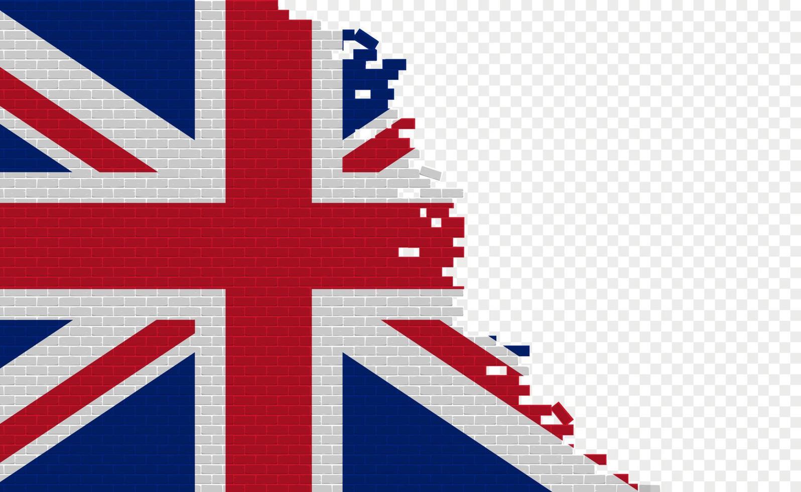 drapeau du royaume-uni sur le mur de briques cassées. champ de drapeau vide d'un autre pays. comparaison de pays. édition facile et vecteur en groupes.