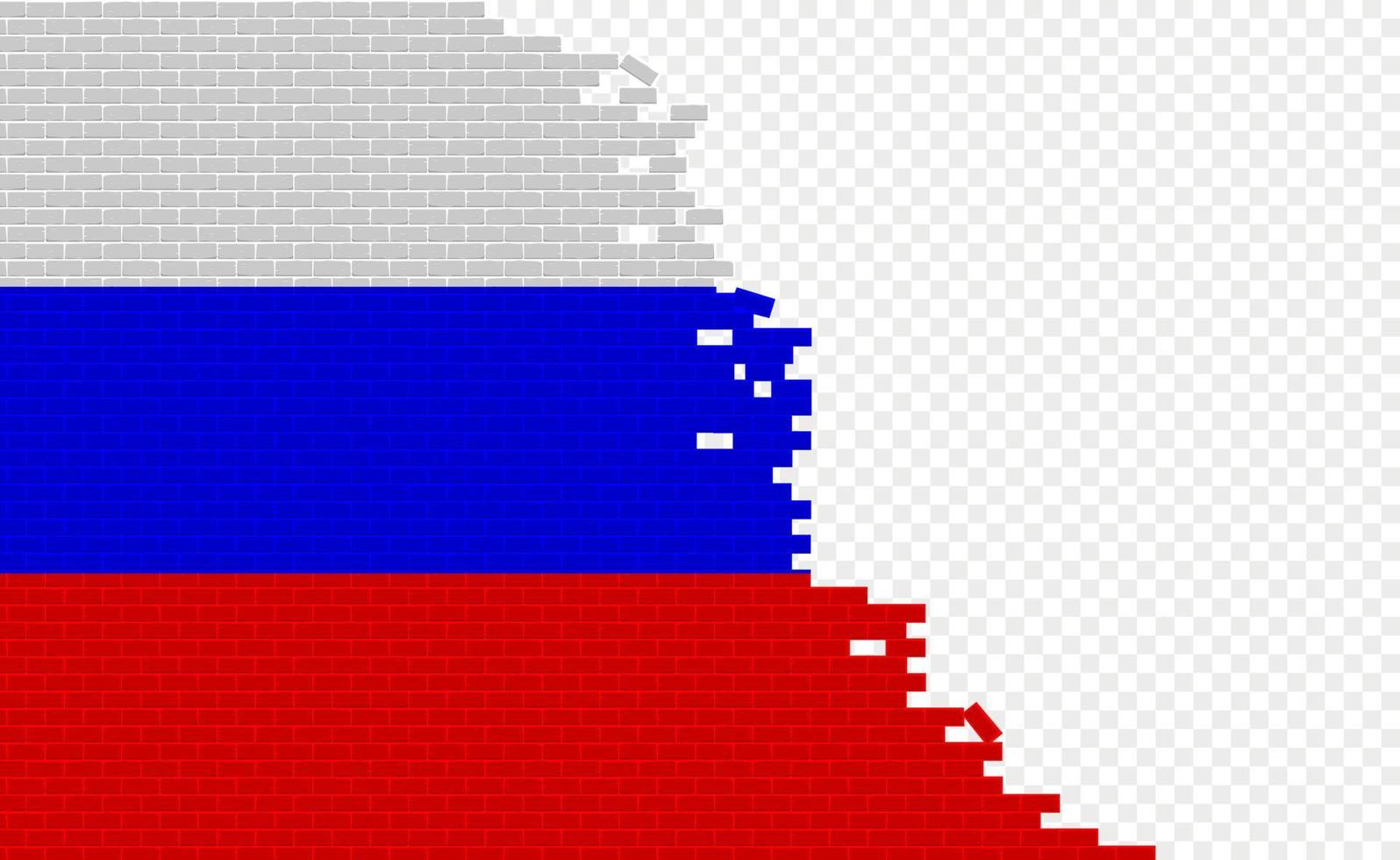 drapeau de la russie sur le mur de briques cassées. champ de drapeau vide d'un autre pays. comparaison de pays. édition facile et vecteur en groupes.