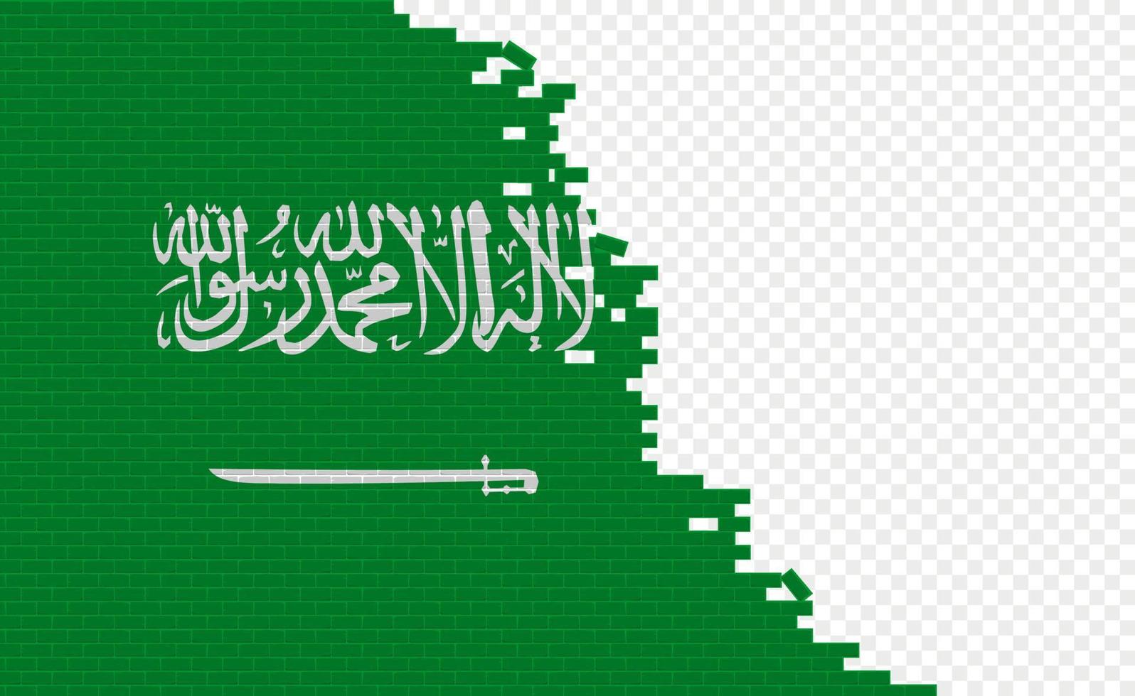 drapeau de l'arabie saoudite sur le mur de briques cassées. champ de drapeau vide d'un autre pays. comparaison de pays. édition facile et vecteur en groupes.