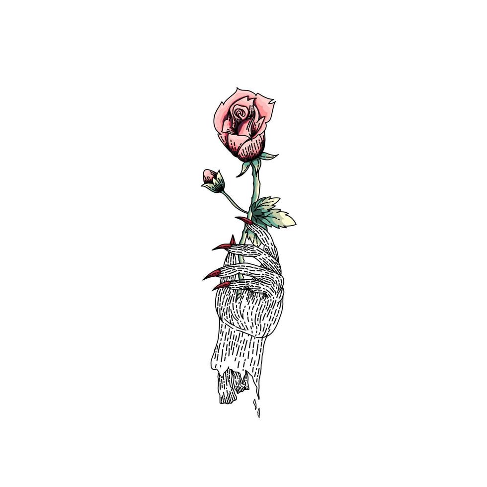 conception d'illustration d'une main tenant une rose vecteur