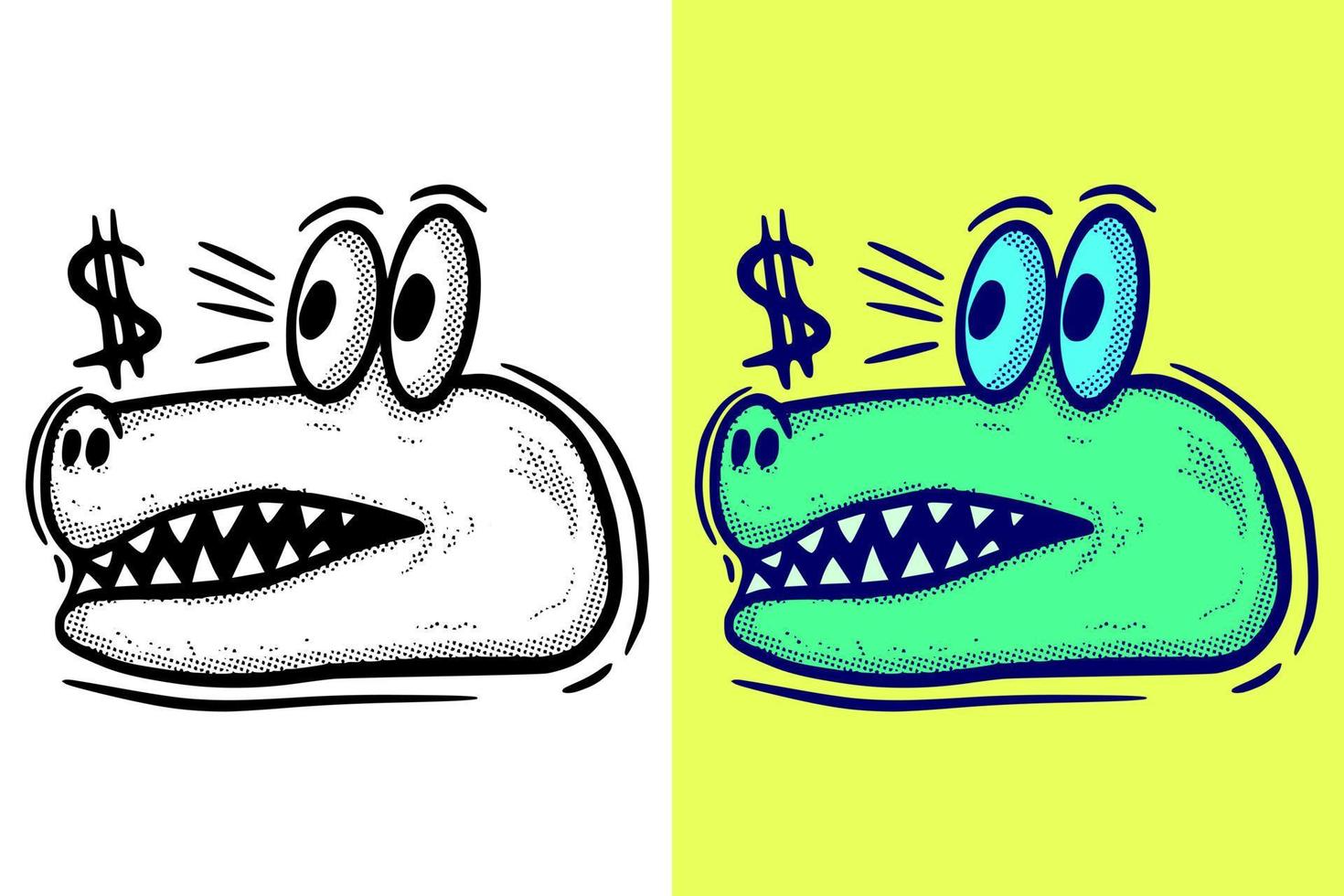 tête de crocodile vecteur de style vintage dessin animé dessiné à la main