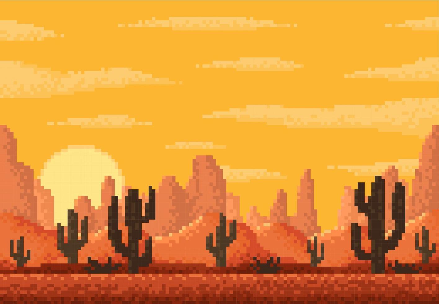 paysage désertique pixel fond de niveau de jeu 8 bits vecteur