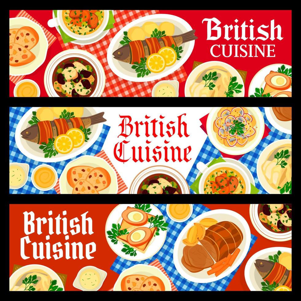 bannières de vecteur de repas de restaurant de cuisine britannique