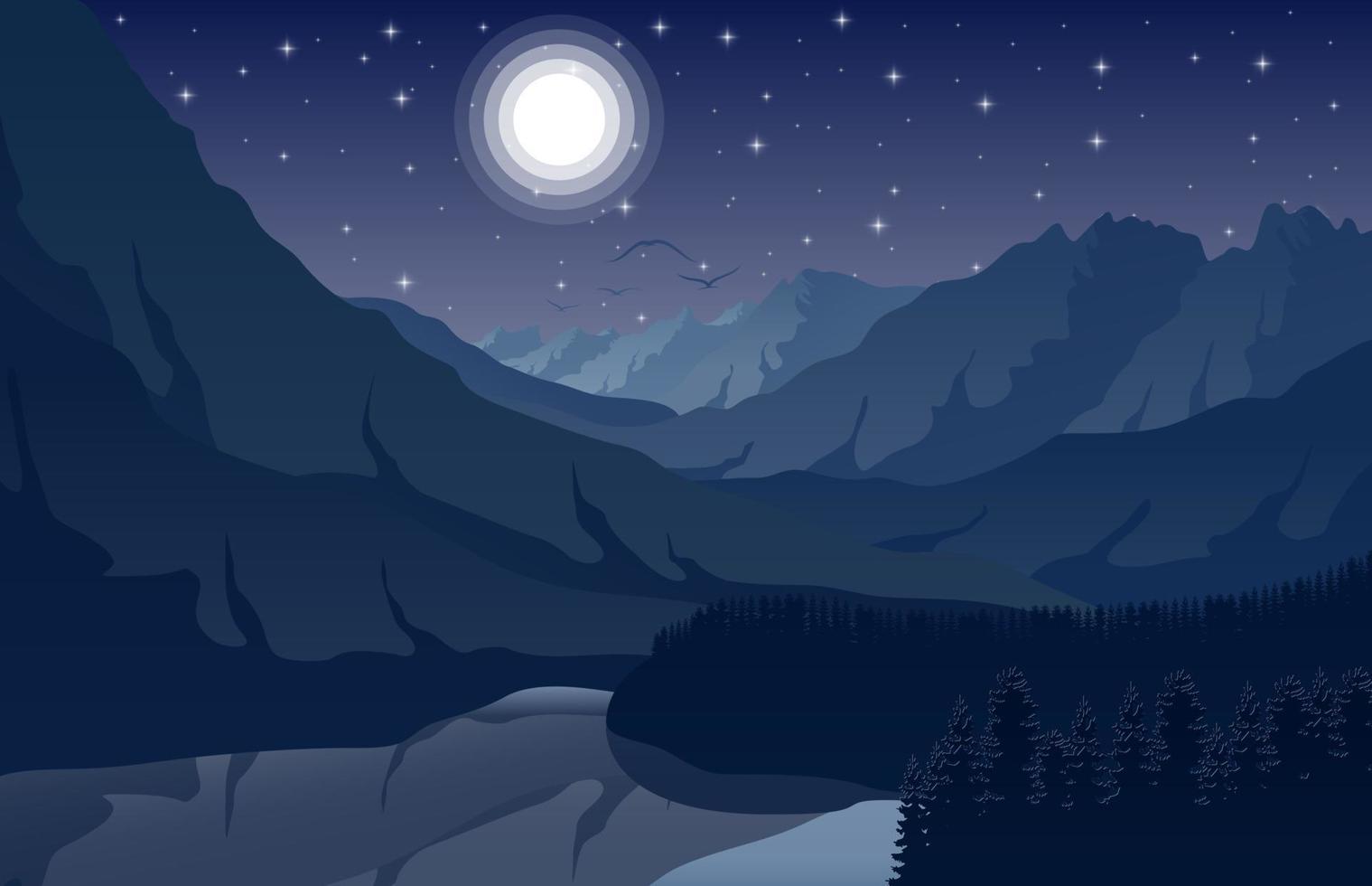 paysage de montagne avec cerf et forêt la nuit vecteur