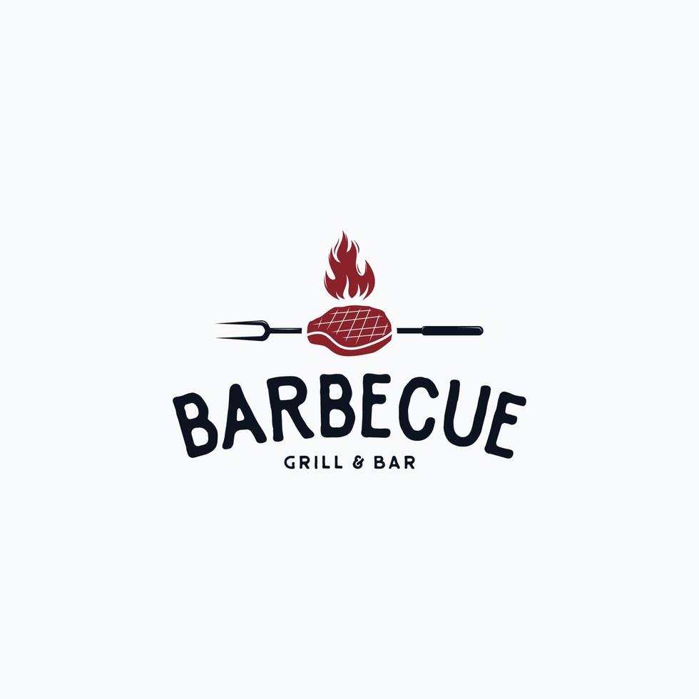 logo grillé au steak de barbecue vintage vecteur