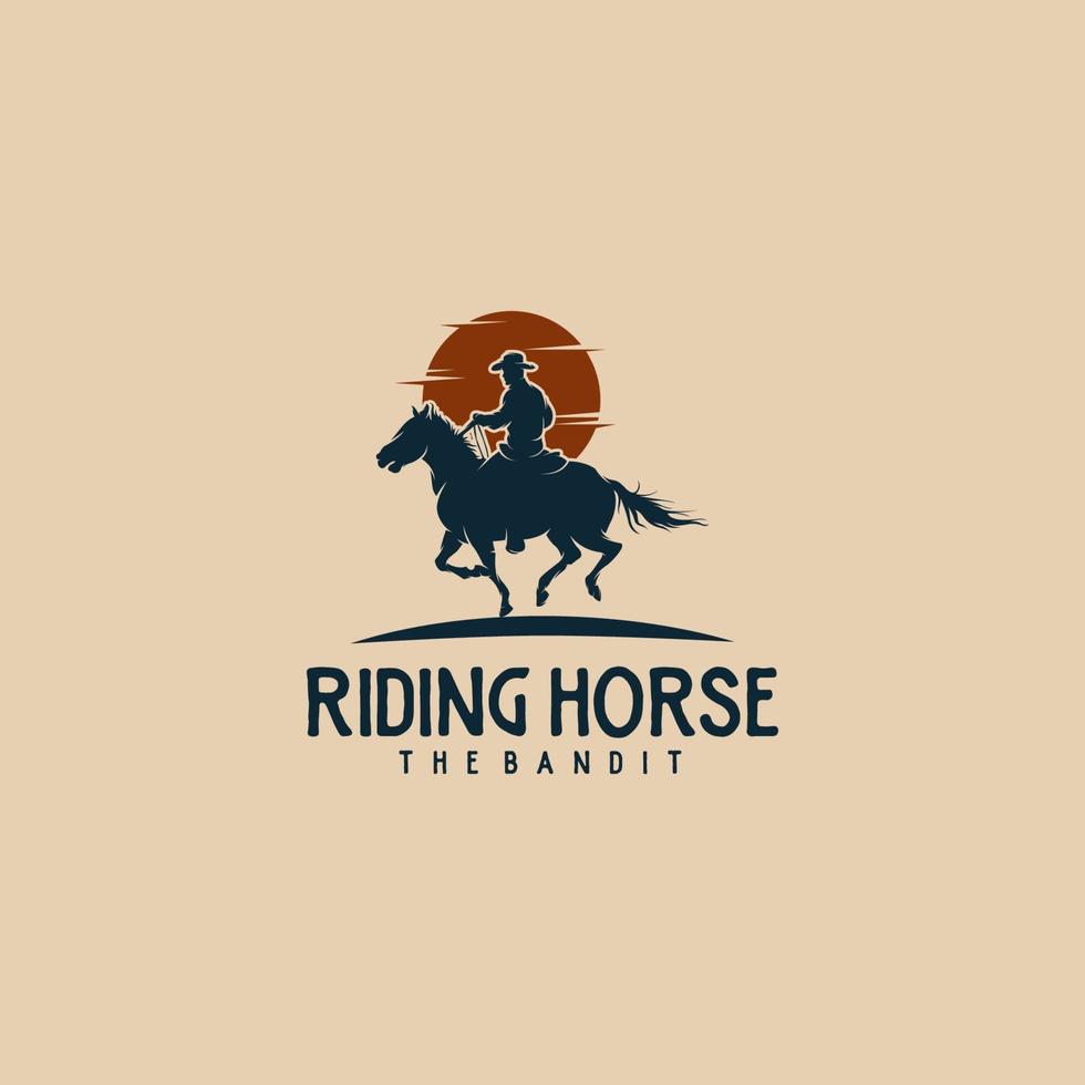cowboy cheval cavalier silhouette vintage emblème vecteur