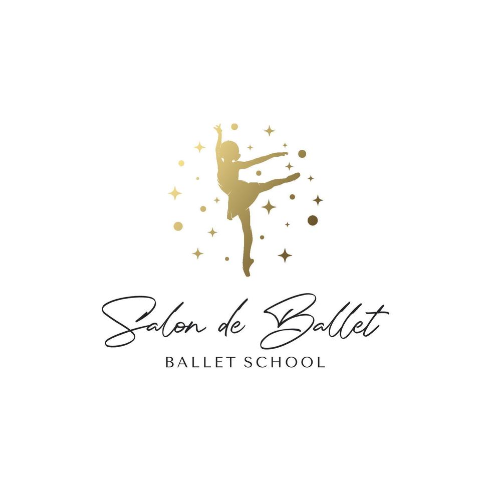 modèle de conception de logo d'école de ballet d'or vecteur