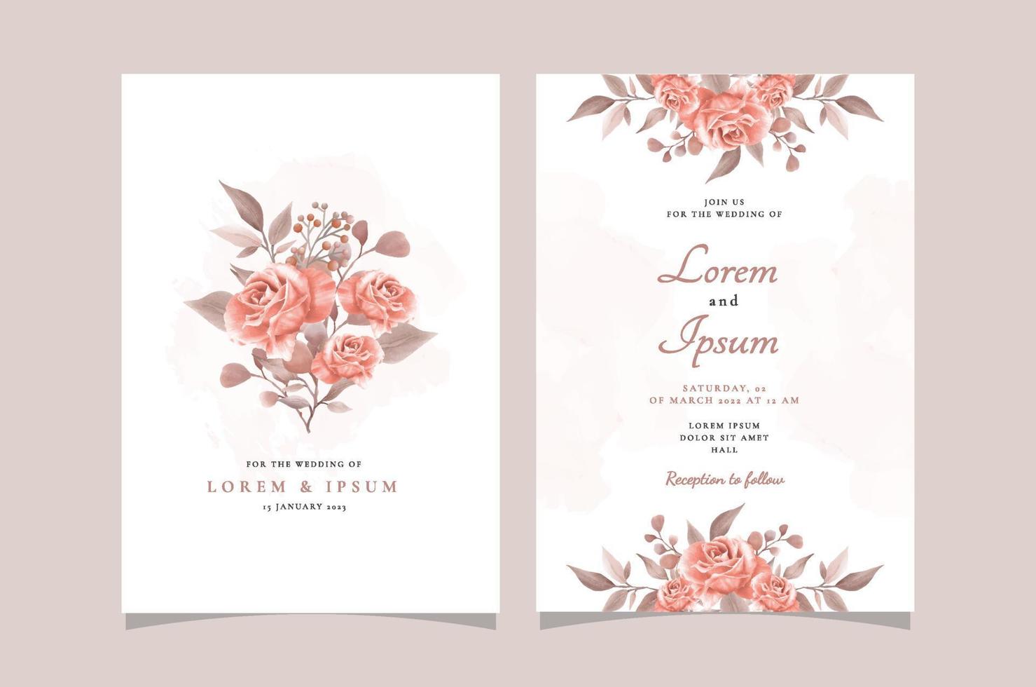 modèle de carte d'invitation de mariage floral élégant dessiné à la main vecteur