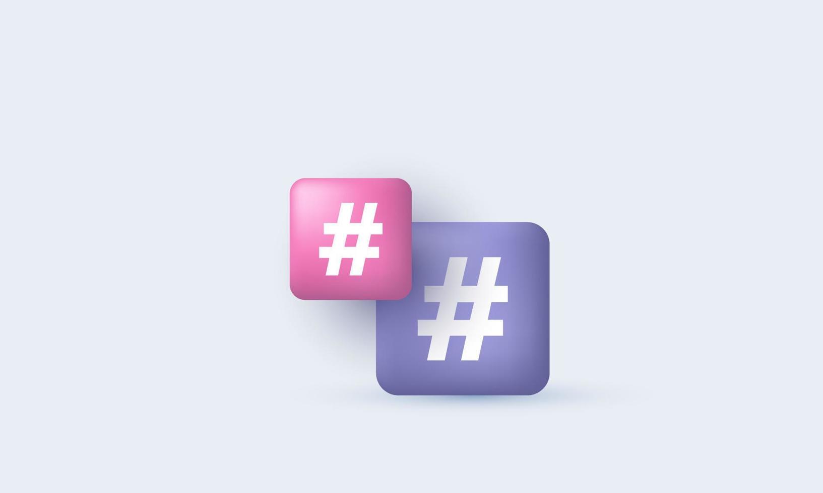 conception 3d de symbole de lien de recherche de hashtag mignon réaliste unique isolée sur vecteur