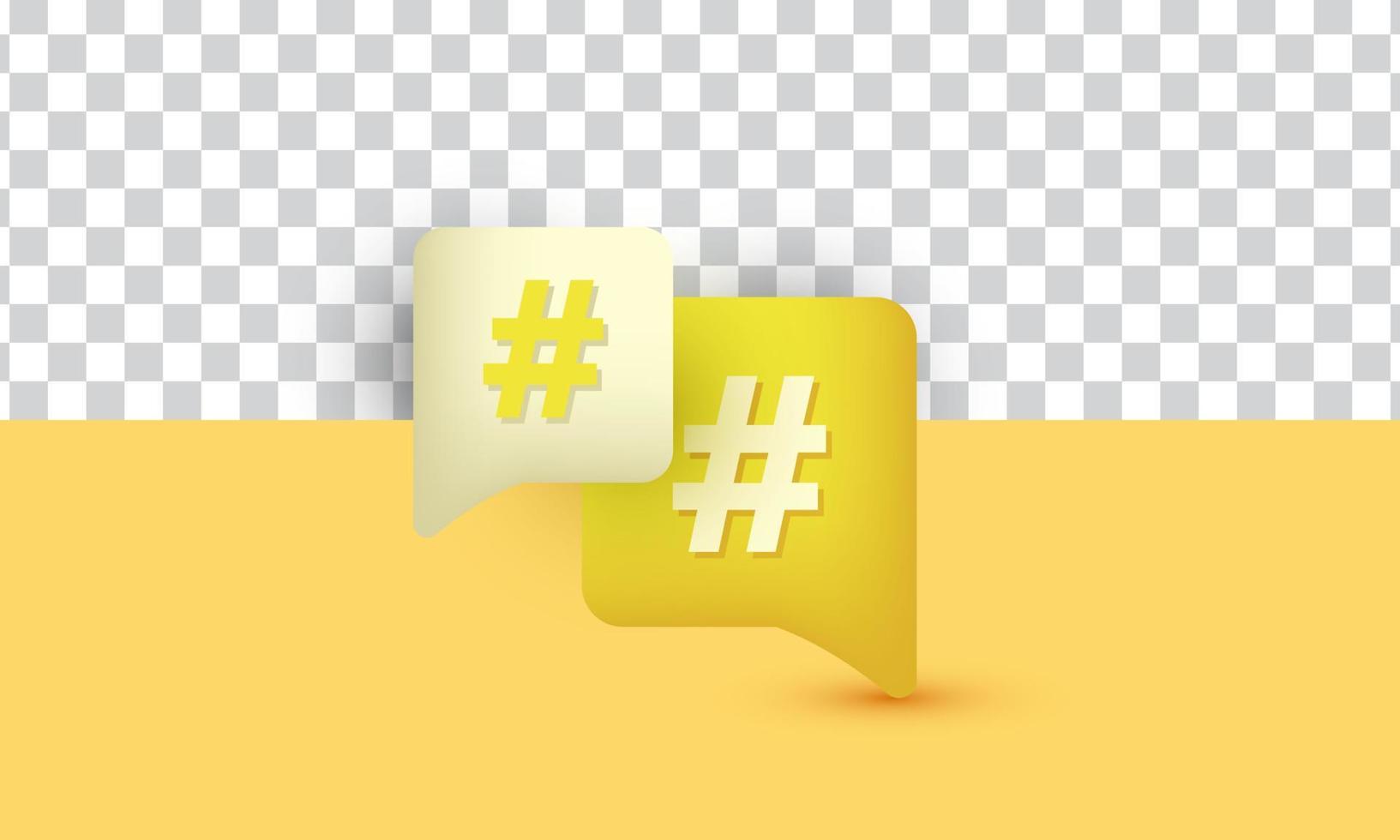 conception 3d de symbole de lien de recherche de hashtag jaune réaliste unique isolée sur vecteur