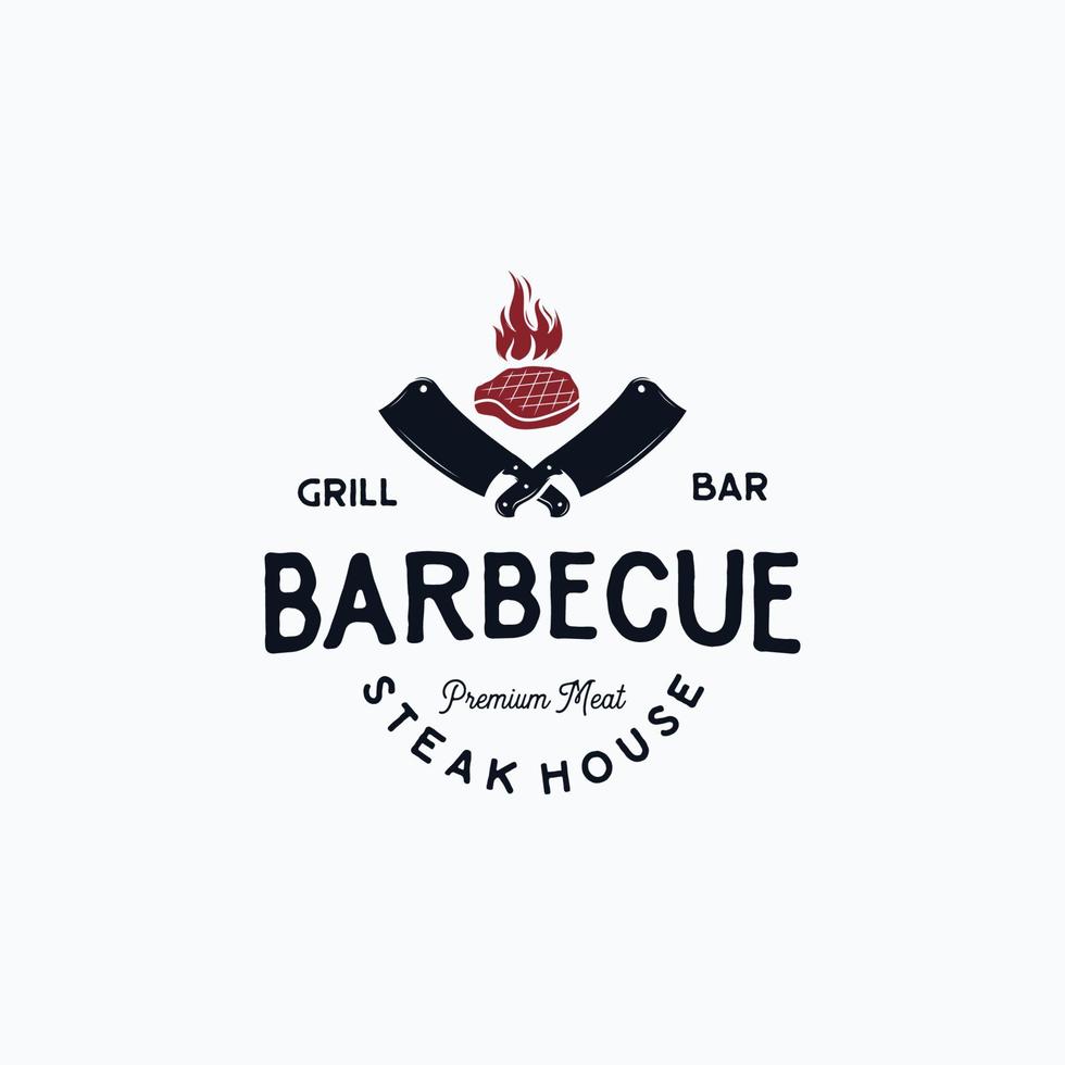 logo grillé au steak de barbecue vintage vecteur