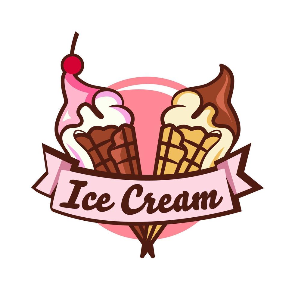 modèle de logo de crème glacée minimaliste dans le cône de gaufre. icône de vecteur de crème glacée. illustration de style dessiné à la main pour la conception d'autocollants et de t-shirts.