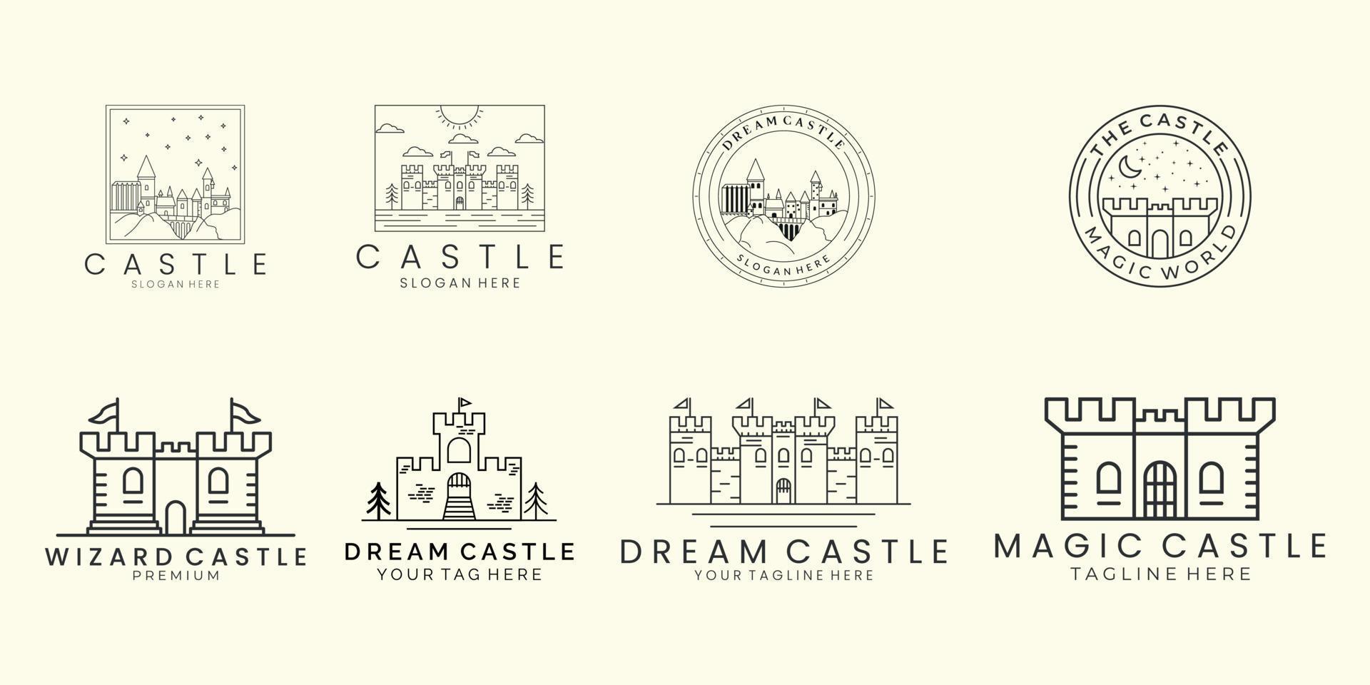 définir le château de logo avec la conception de modèle d'icône de logo de style linéaire. illustration vectorielle d'architecture vecteur