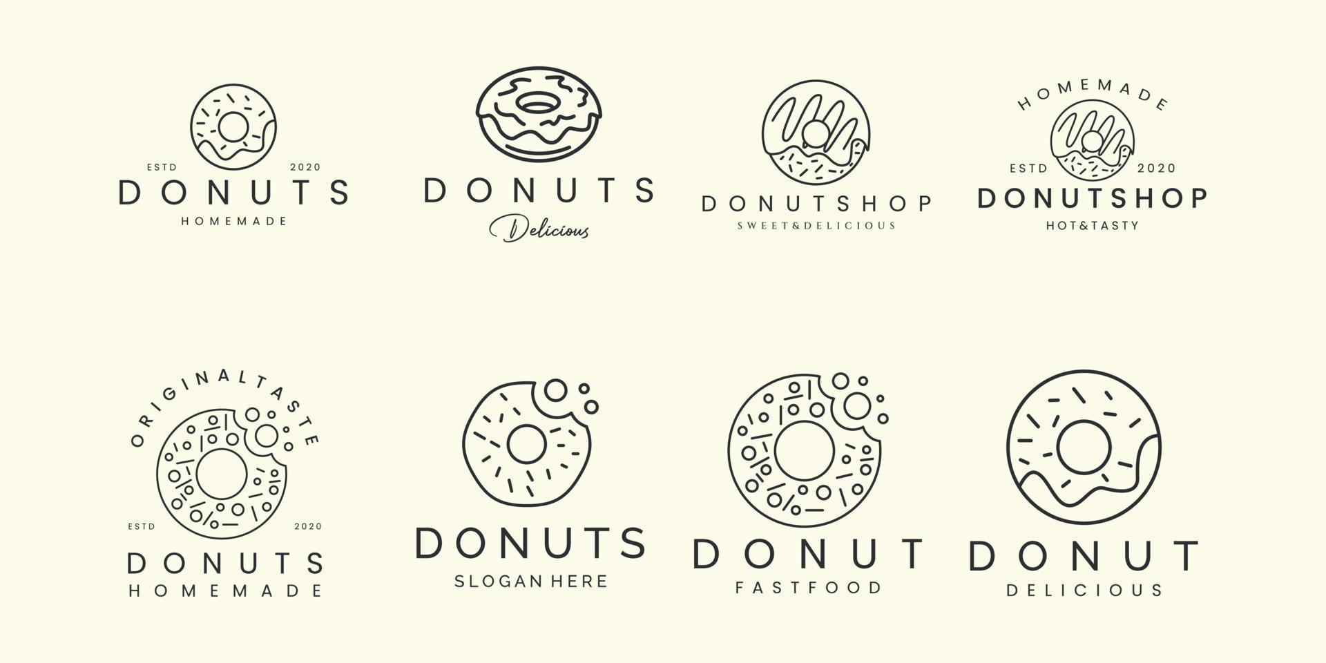 beignet de logo de bundle avec conception de modèle d'icône de logo de style linéaire. nourriture, gâteau, illustration vectorielle faite maison vecteur