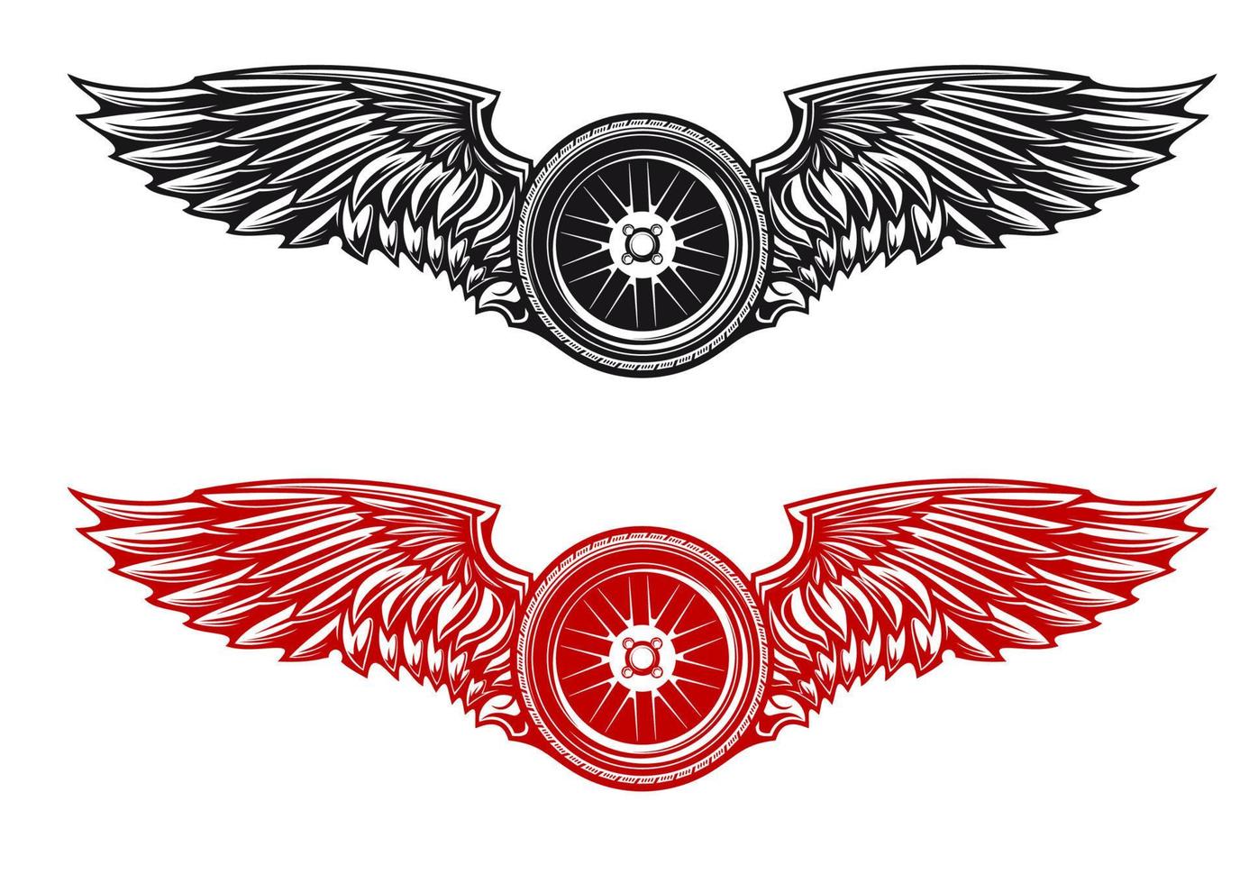 symbole de tatouage de roue avec des ailes vecteur